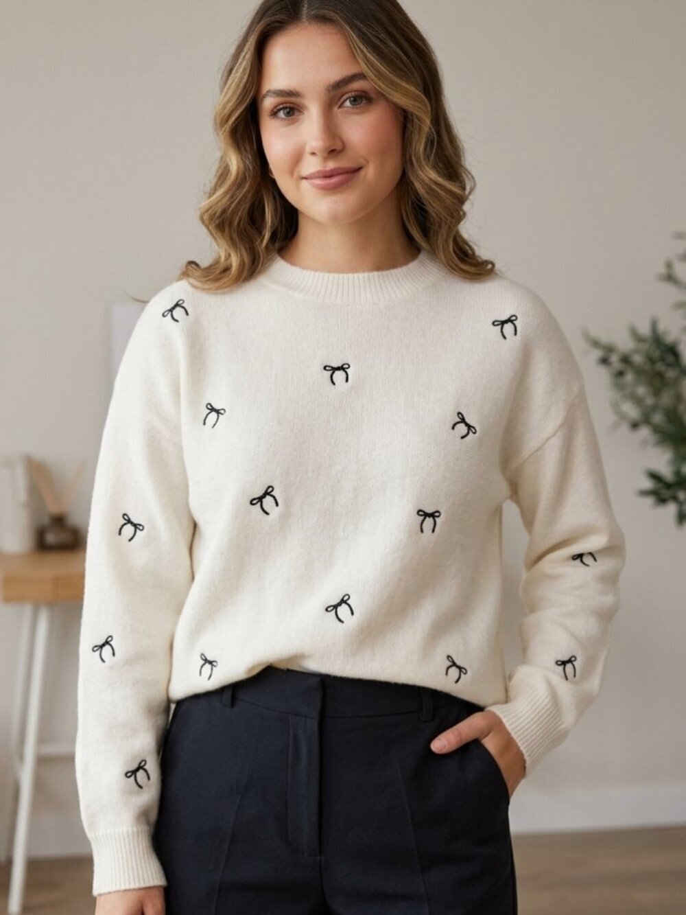Adora Bow Embroidered Sweater